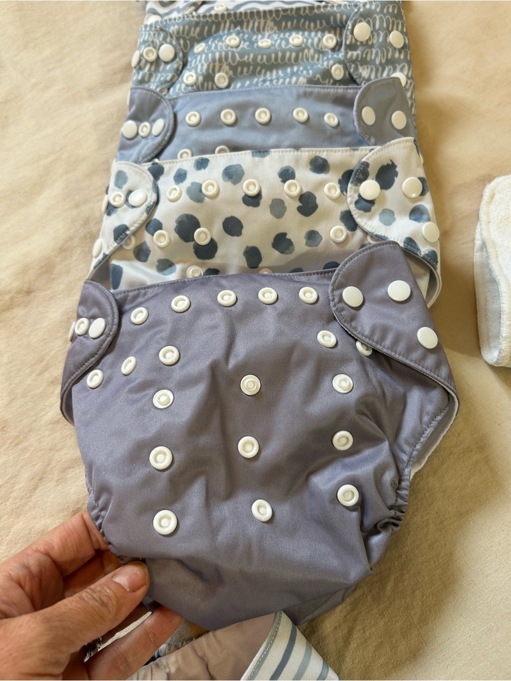 Blue & Gray Patterned Reusable Cloth Diaper Set - Picture 6 of 9